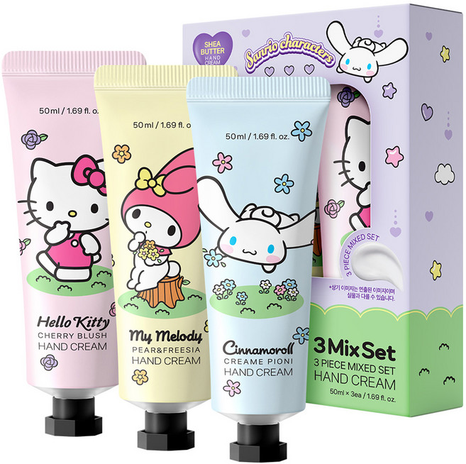 아텍스 산리오캐릭터즈 핸드크림 50ml x 3종 세트, 1세트