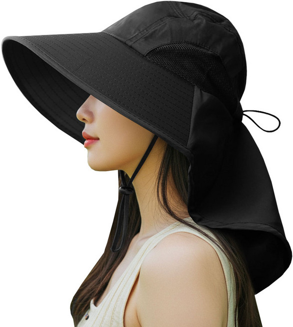 대한 등산 골프 산책 낚시 햇빛가리개 플랩 챙모자, 블랙, 1개