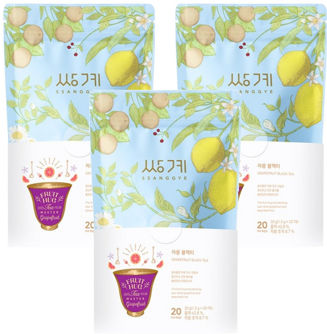 쌍계명차 프루트 허그 파우치 자몽 블랙티, 1.5g, 20개입, 3개