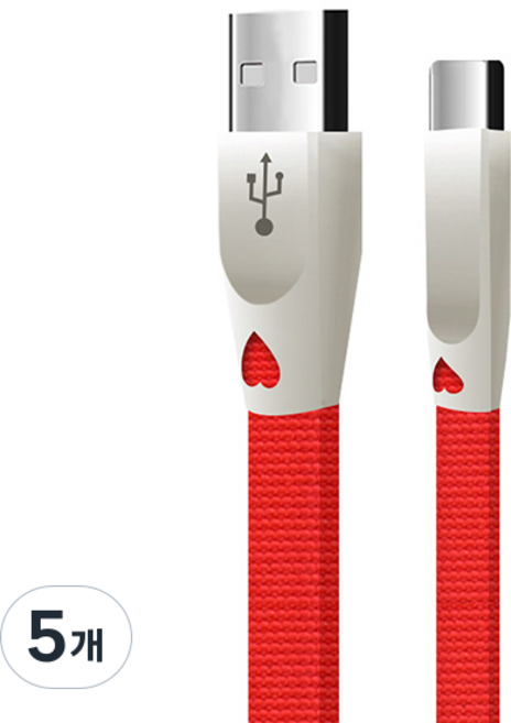 칼론 3A 고속충전 USB C타입 롱케이블, 3m, 레드, 5개