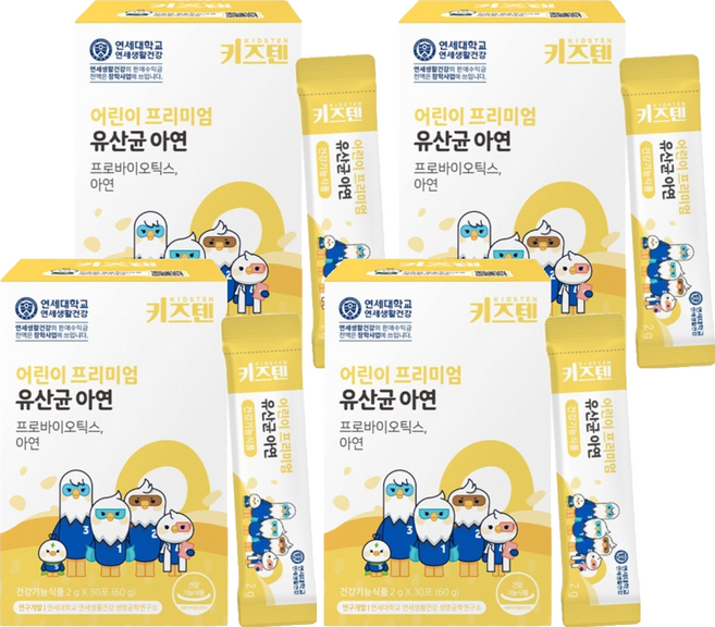 키즈텐 어린이 프리미엄 유산균 아연, 60g, 4개