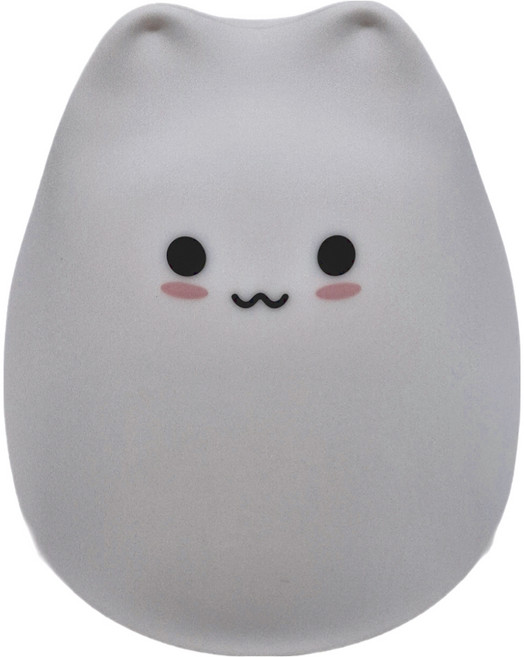 貓咪造型 漸層變色矽膠小夜燈, 呆萌貓 白色, 1個