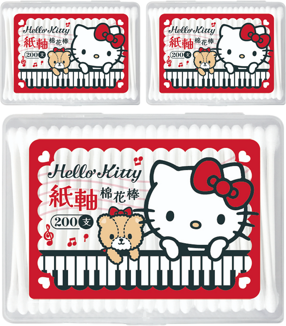 Hello Kitty 凱蒂貓 紙軸棉花棒, 200支, 3盒