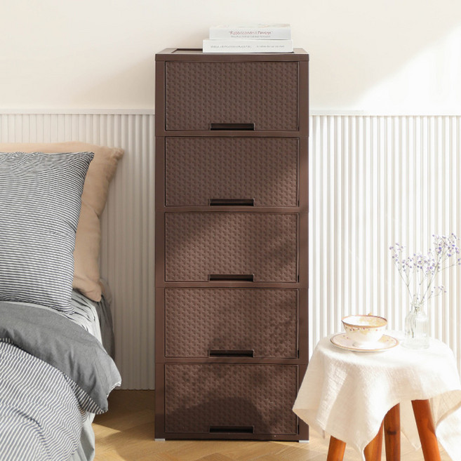 코멧 국내생산 라탄 서랍장, 브라운, 5단