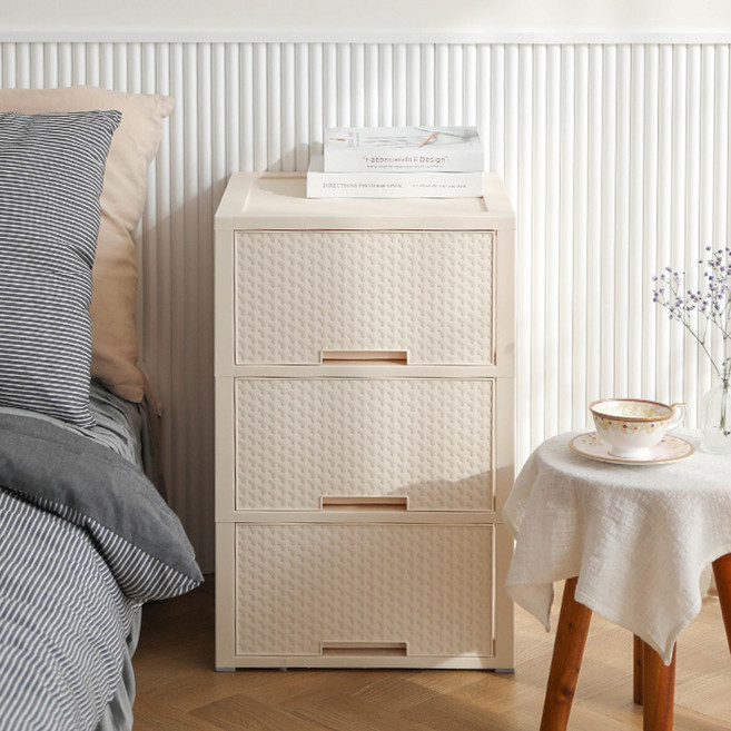 코멧 국내생산 라탄 서랍장, 아이보리, 3단