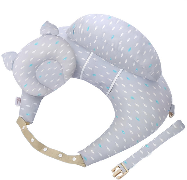 小魚群 月亮枕 Set 100%棉布套 高回彈珍珠棉填充物, 灰色