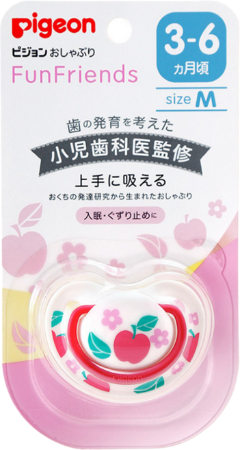 pigeon 貝親 輕量安心奶嘴 M 蘋果版, 3-6個月, 蘋果 白色 + 紅色, 1個