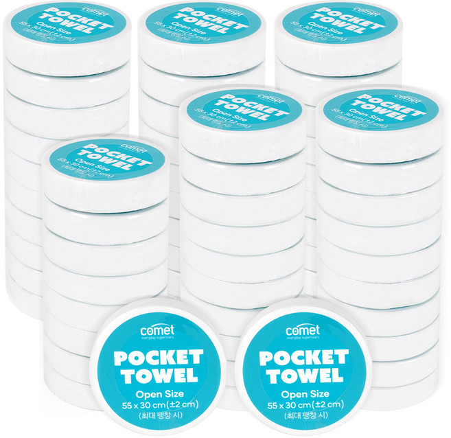 코멧 실속 압축 포켓타올 60P, 화이트, 1세트