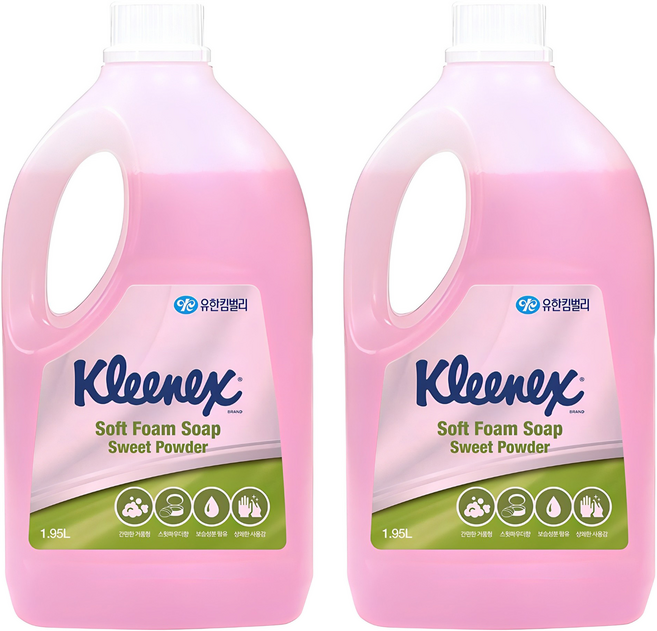 크리넥스 소프트 폼 솝 스윗파우더향, 1.95L, 2개