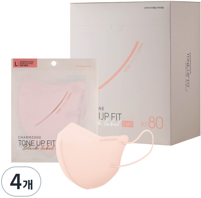참존 톤업핏 블랙라벨 라이트 KF80 마스크 대형, 25개입, 4개, 피치코랄