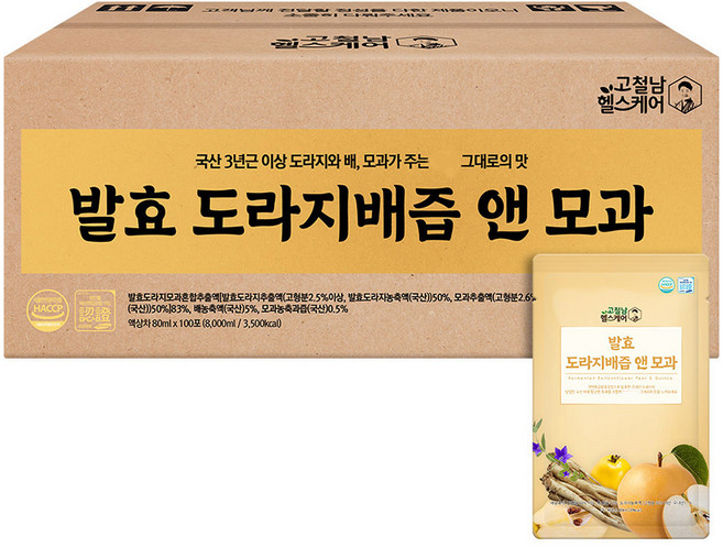 고철남헬스케어 발효 도라지배즙 앤 모과, 80ml, 100개