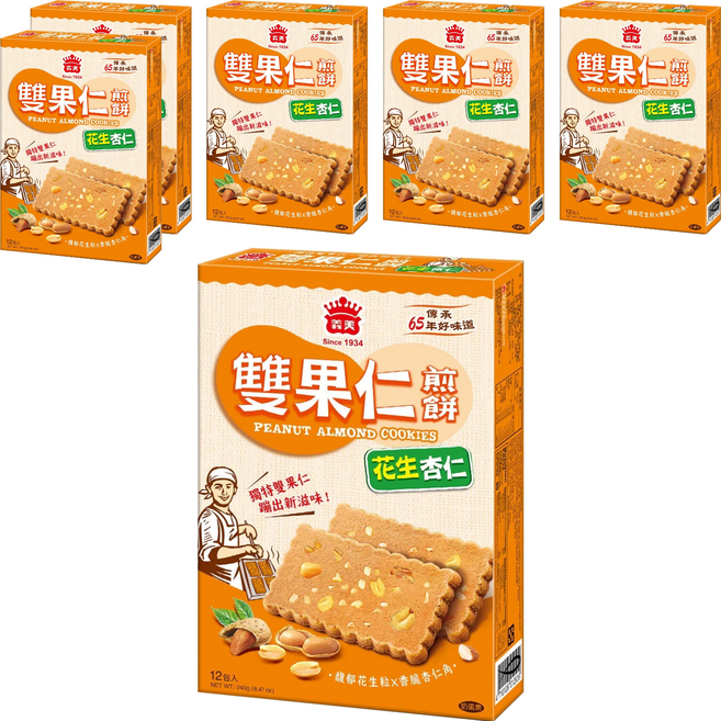 義美 雙果仁煎餅 花生杏仁, 240g, 6盒
