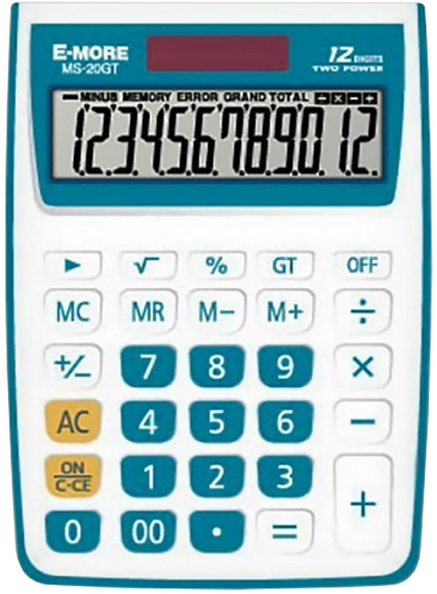 E-MORE 計算機 MS-20GT 藍色 國家考試專用 12位數顯示 太陽能雙電源 輕巧便攜, 1個