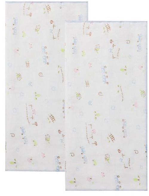 Combi 康貝 純棉柔紗 澡巾 快樂車車, 藍色, 2條