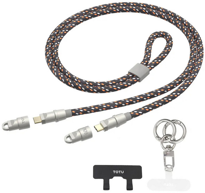 TOTU 拓途 CB-16系列 手機掛繩掛片 Lightning-Type-C iPhone 快充傳輸線, 1.2m, 黑橙, 1條