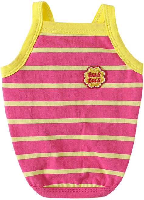 투스투스 강아지 스트라이프 끈나시 여름옷, 핑크, 1개