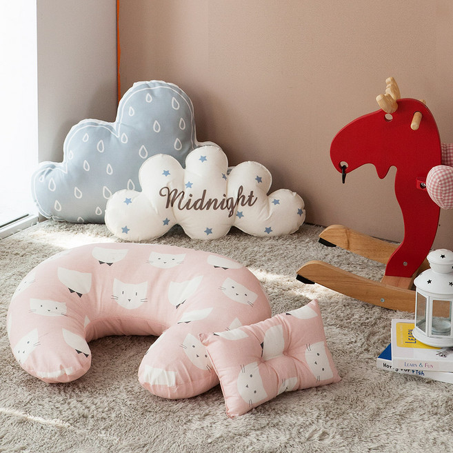 데코원 미코 순면 신생아 수유쿠션 베개 세트, 핑크