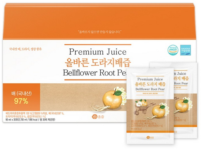 올즙 올바른 도라지 배즙, 90ml, 30개