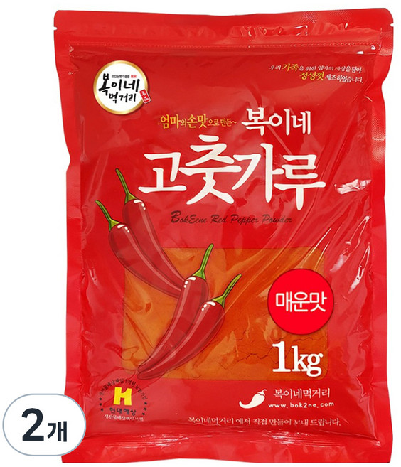 복이네먹거리 중국산 고운 고춧가루 매운맛 떡볶이 소스용 일반, 1kg, 2개
