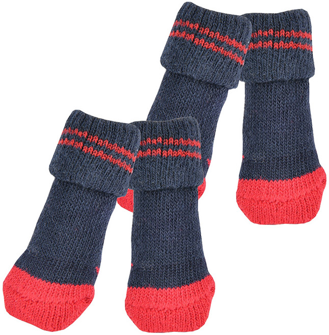 퍼피아 심플 투톤 강아지 미끄럼방지 양말 4p, 네이비, 1개