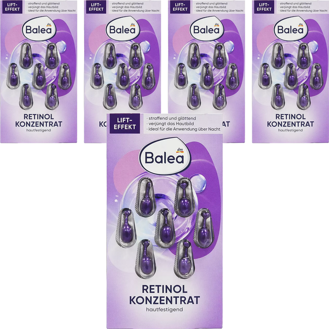 dm Balea 芭樂雅 RETINOL KONZENTRAT 精華膠囊 晚安修護 紫 7粒, 1ml, 5組