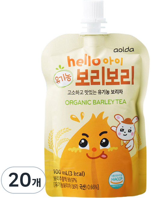 아올다 hello 아이 유기농 보리보리 보리차, 100ml, 1개입, 20개