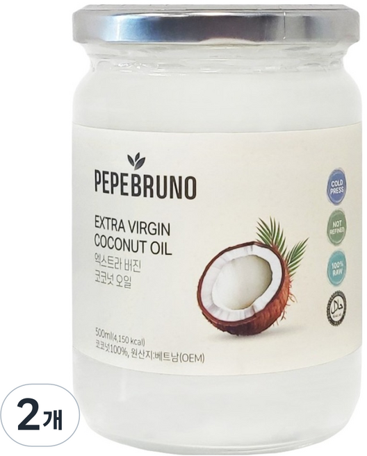 Pepebruno 特級初榨椰子油, 2個, 500ml