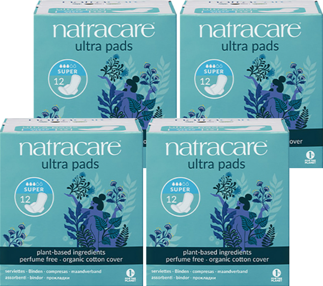 나트라케어 울트라 패드 윙 생리대 날개형, 중형, 12개입, 4개