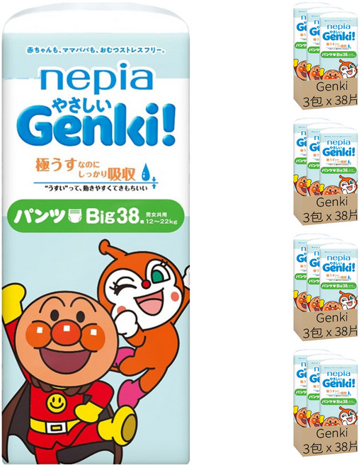 Genki nepia 王子 日本製麵包超人拉拉褲 12~22kg, XL, 456片