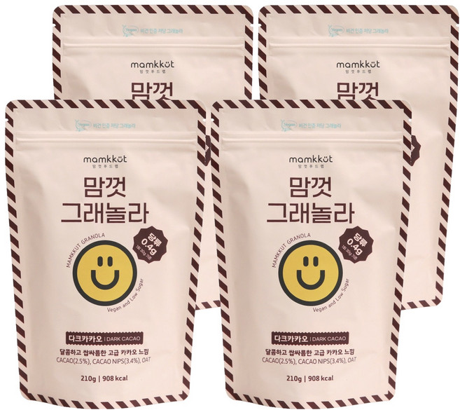 맘껏푸드랩 비건 저당 다크카카오 그래놀라, 4개, 210g