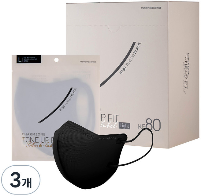 참존 톤업핏 블랙라벨 라이트 KF80 마스크 대형, 25개입, 3개, 턱시도블랙