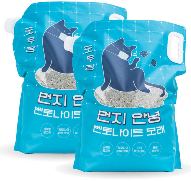 포우장 먼지 안녕 벤토나이트 고양이 모래, 9kg, 2개, 무향