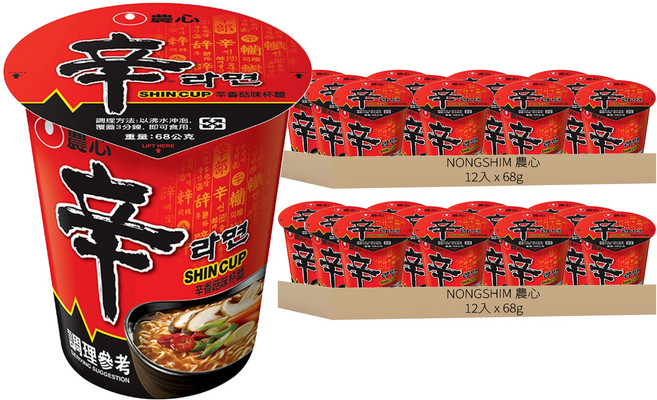 NONGSHIM 農心 辛拉麵 辛香菇味 杯麵 68g, 24入