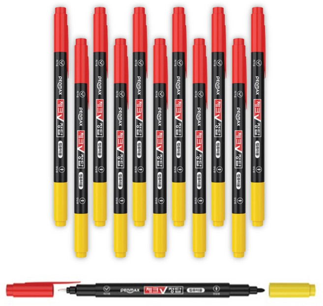 펜맥스 양면 컴퓨터용 사인펜 레드 + 블랙, 혼합색상, 12개