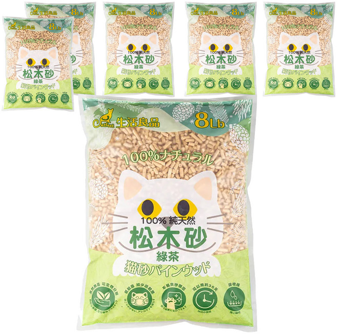 Catfeet 崩解型天然松木貓砂 低敏無塵 超強吸收力, 綠茶, 8lb, 6包