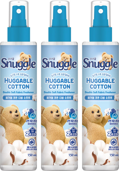 스너글 허거블 코튼 더블 소프트 섬유탈취제 본품, 150ml, 3개