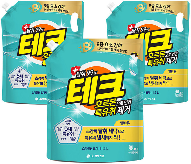 테크 호르몬으로 인한 특유취제거 액상세제 리필, 2L, 3개