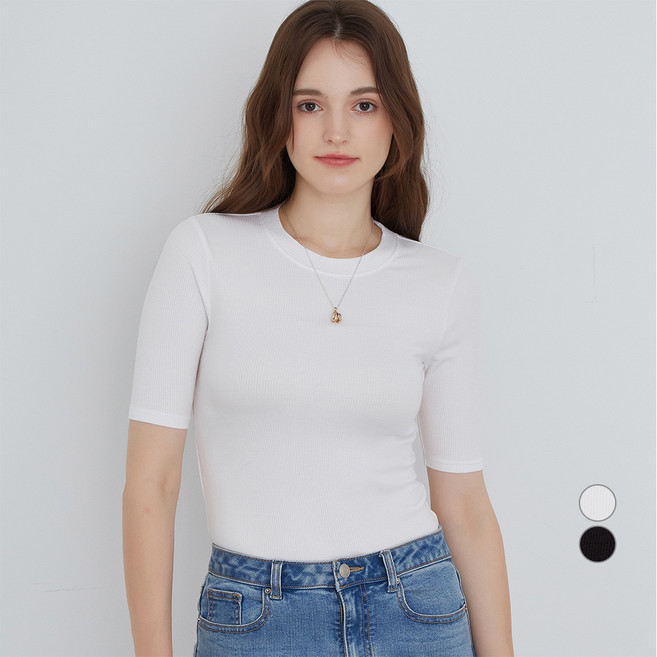 ELLE PARIS 여성용 라운드넥 립 반팔 티셔츠