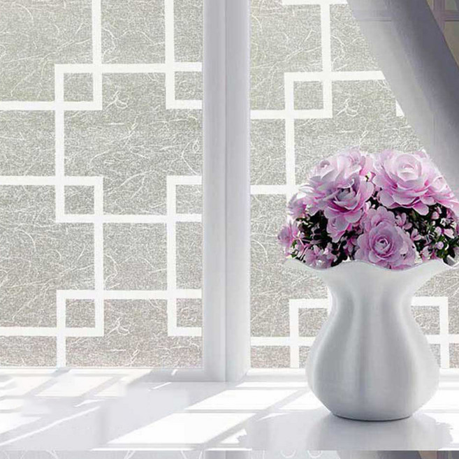 德利生活 玻璃貼 300 x 90cm 白方格 防曬隔熱 隱私保護 DIY裝飾, 1個