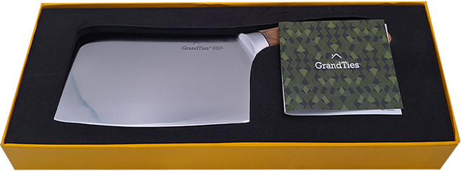 GrandTies Bosco系列 6.5吋 德國不鏽鋼切剁兩用刀 - 刀柄白蠟木 刀身德國1.4116高碳不鏽鋼, 銀色 + 深棕色, 1支