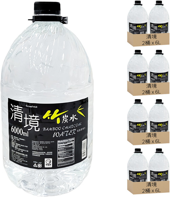 清境 竹炭水, 6L, 8桶