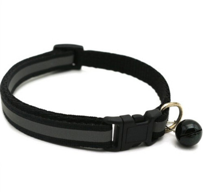 씨에스소울 반려동물 반사 스티커 방울 목걸이 줄, 블랙, 1개