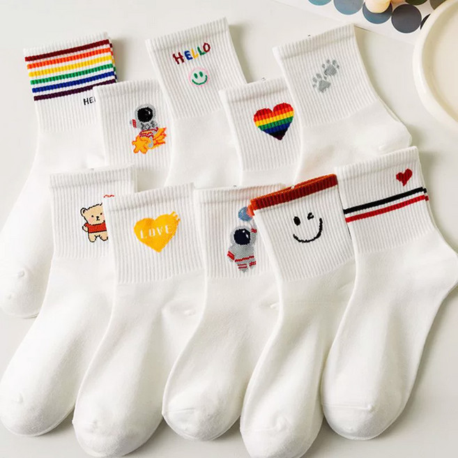 삭스판다 여성용 헬로우 패션 밴딩 중목 양말 10켤레 세트
