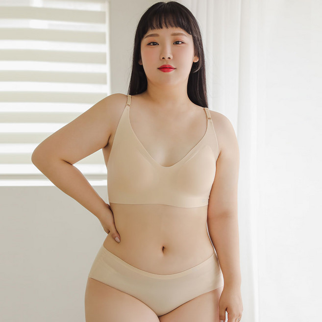 글램공감 평온 심리스 일체형 패드 노와이어 무봉제 노후크 끈타입 브라탑 + 삼각 팬티 세트