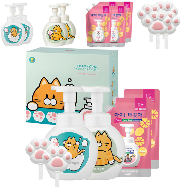 아이깨끗해 폼냥이 핸드워시 레몬향 250ml 2p + 리필 200ml 2p + 거품툴 2p + 폼냥이스티커 2p, 900ml, 3개