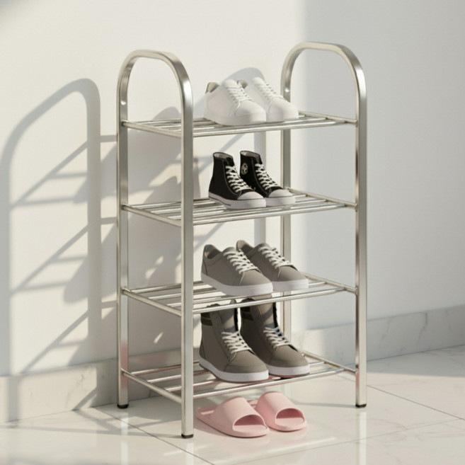소소하우스 조립식 스테인레스 신발 정리대 신발장 40cm, 실버, 4단