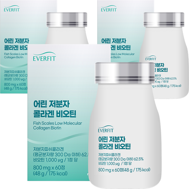 EVERFIT 低分子膠原蛋白生物素錠 48g, 60顆, 3瓶