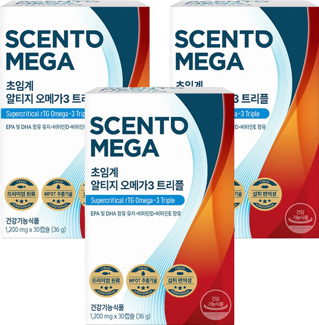 뉴트리원 센토메가 초임계 알티지 오메가3 트리플 36g, 30정, 3개