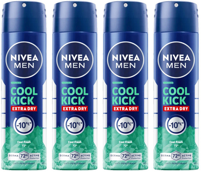 NIVEA 妮維雅 MEN 台灣公司貨 瞬間酷涼系列 男士止汗爽身噴霧 柑橘, 150ml, 4瓶