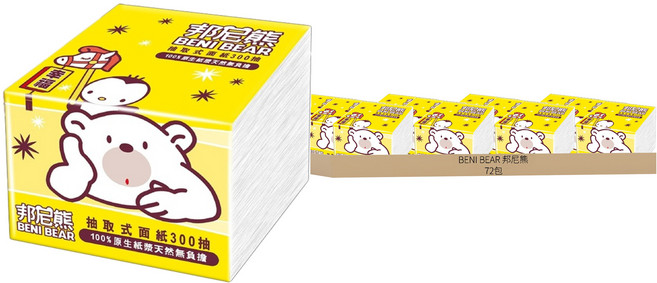 BENI BEAR 邦尼熊 抽取式柔式紙巾 黃版, 1入, 72包